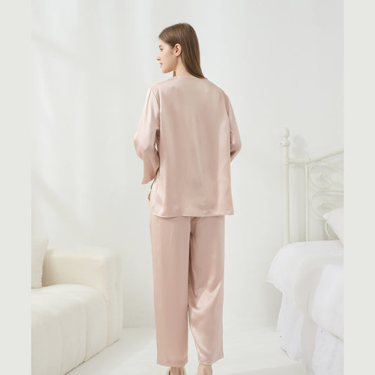 Simple Style Collarless Silk Pajamas for Women