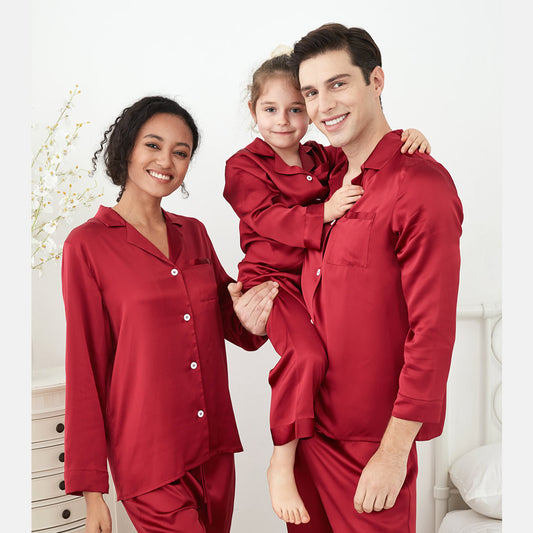 3 Sets RachelSilk Simple Silk Pajamas For Family - Claret