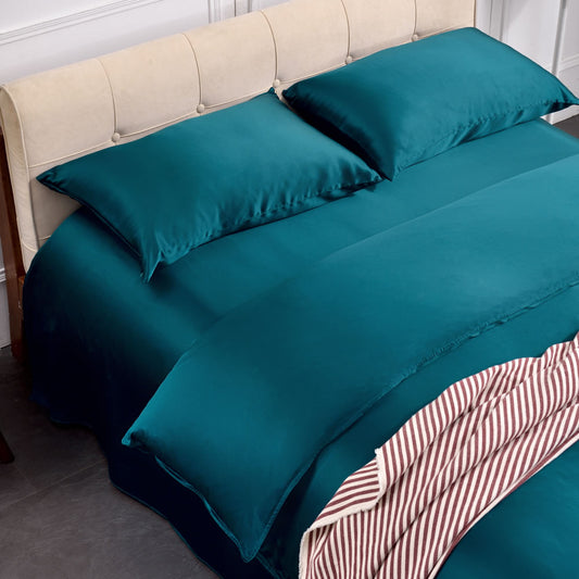 4PCS 19 Momme Seamless Silk Bedding Sheets Duvet Cover Pillowcases Set