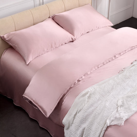 4PCS 22 Momme Seamless Silk Bedding Sheets Duvet Cover Pillowcases Set