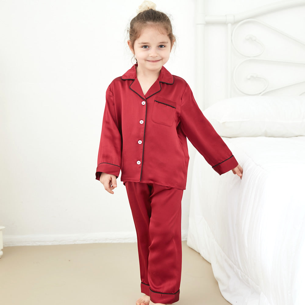 Kids 19 Momme Classic Silk Long Pajamas