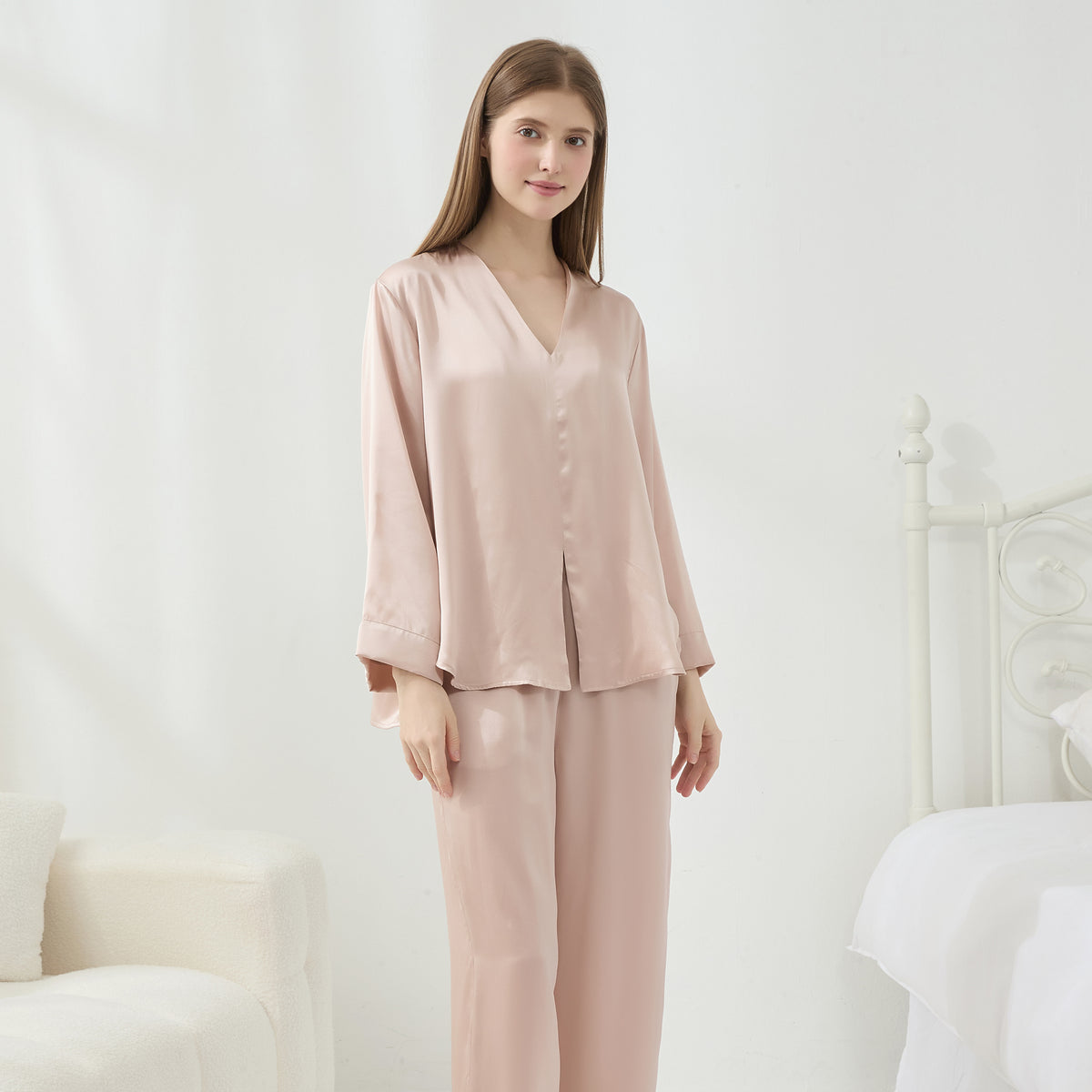Simple Style Collarless Silk Pajamas for Women