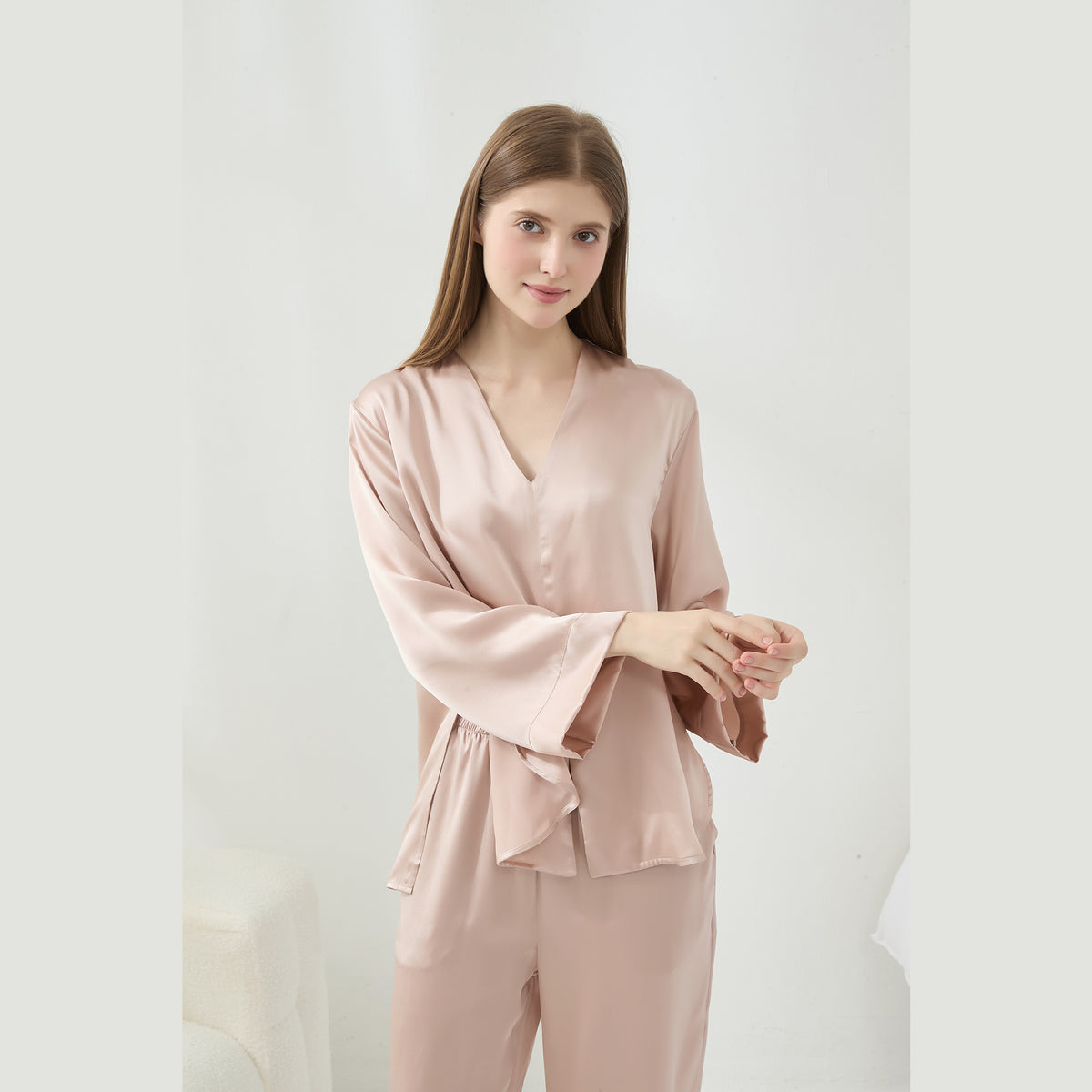 Simple Style Collarless Silk Pajamas for Women
