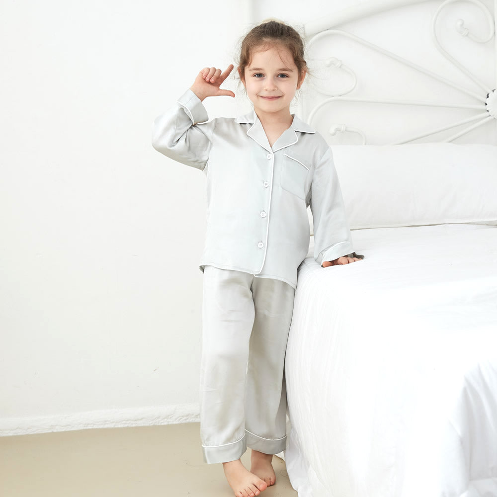 Kids 19 Momme Classic Silk Long Pajamas