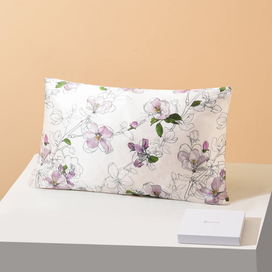 Purple Floral Print Silk Pillowcase