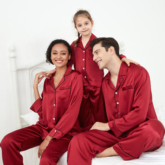 3 Sets RachelSilk Classic Silk Pajamas For Family - Claret