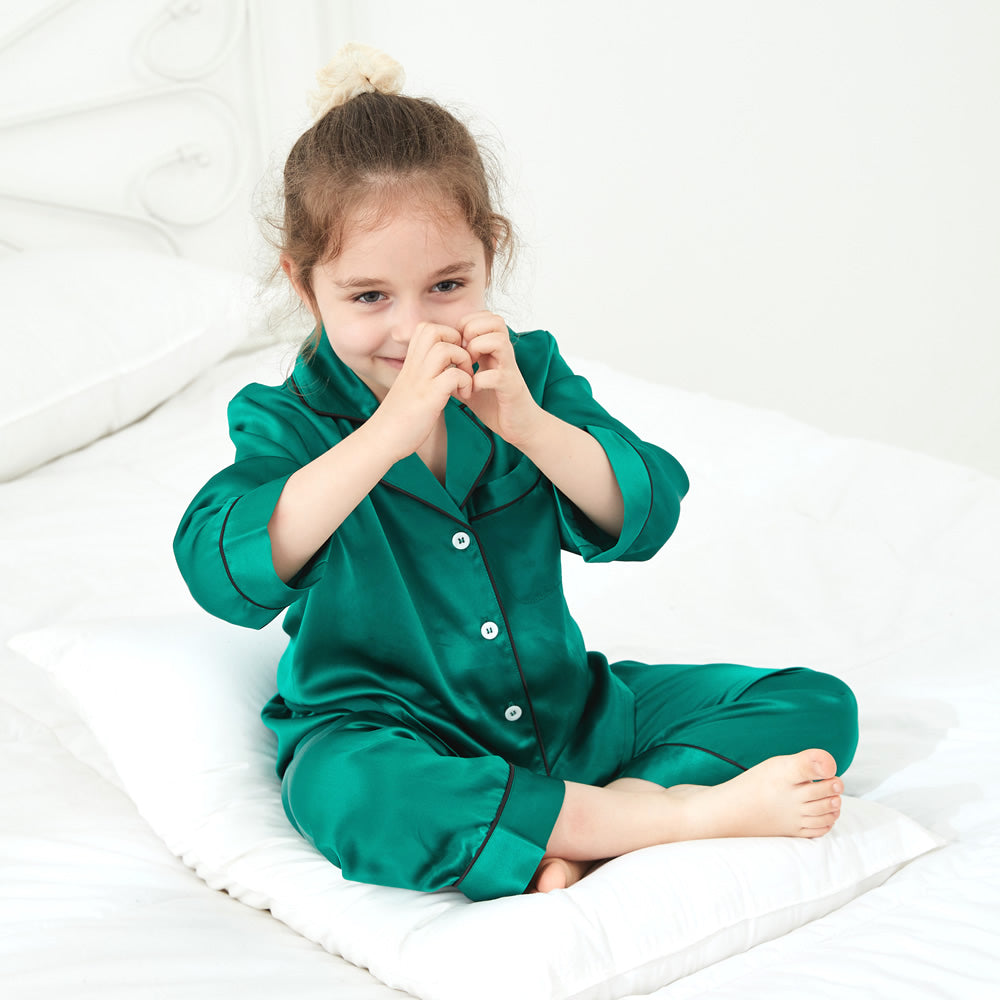 Kids 19 Momme Classic Silk Long Pajamas