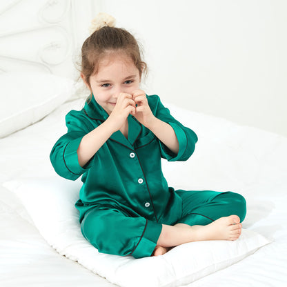Kids 19 Momme Classic Silk Long Pajamas